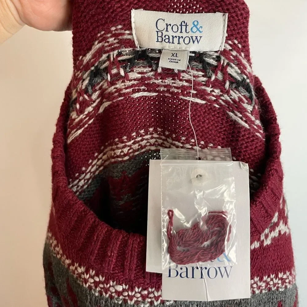5‎ for $25🔥Croft & Barrow Burgundy Fairisle Knit Sweater XL- New